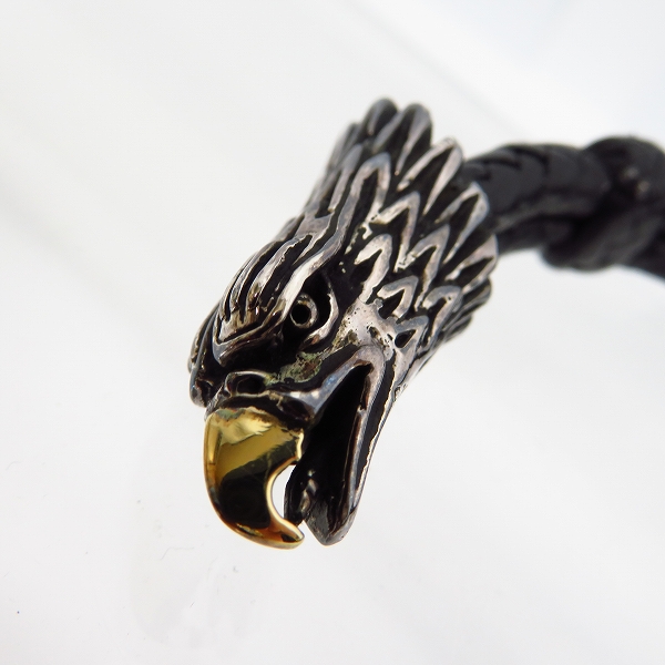 実際に弊社で買取させて頂いた【ギャラ付】LEATHERS&TREASURES/レザーズアンドトレジャーズ イーグルレザーブレス 1ヘッド 嘴18K の画像 3枚目