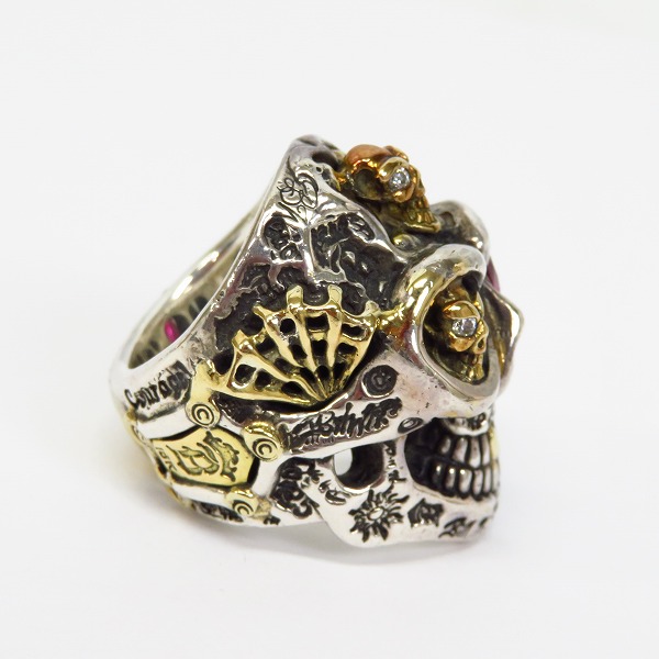 実際に弊社で買取させて頂いたBWL/ビルウォールレザー グラフティーマスタースカル ゴールドサダー ゴールドスカル 2ダイヤアイズ リング 15.5号の画像 3枚目