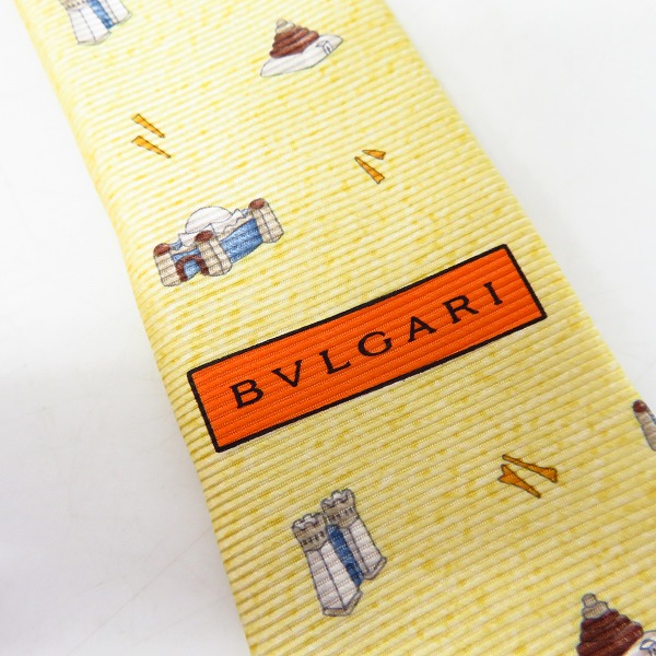 実際に弊社で買取させて頂いた【未使用】BVLGARI/ブルガリ SILK/シルク 100％ ネクタイ イエロー系の画像 2枚目