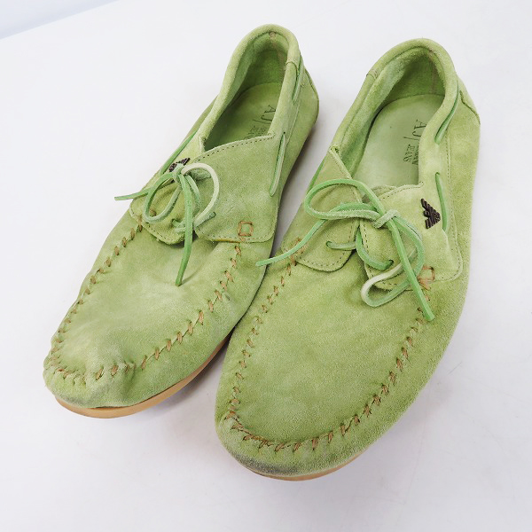 実際に弊社で買取させて頂いたARMANI JEANS/アルマーニジーンズ モカシン イーグルプレート スウェードレザー デッキシューズ/42