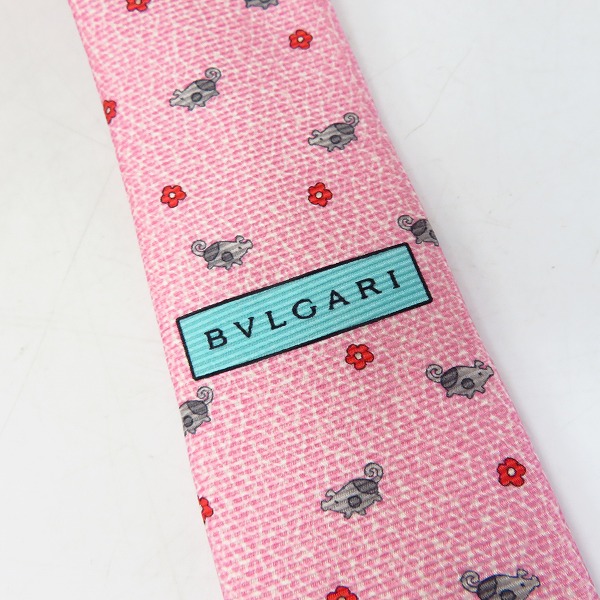 実際に弊社で買取させて頂いた【未使用】BVLGARI/ブルガリ SILK/シルク 100％ ネクタイ ピッグ/フラワー ピンク系の画像 2枚目