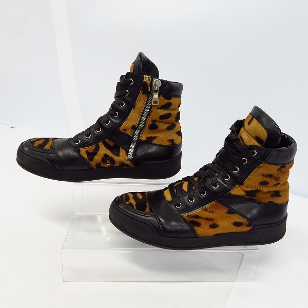 実際に弊社で買取させて頂いたBALMAIN/バルマン レオパード柄 サイドジップ ハイカットスニーカー/42の画像 3枚目