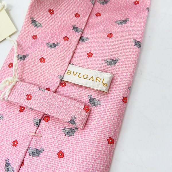 実際に弊社で買取させて頂いた【未使用】BVLGARI/ブルガリ SILK/シルク 100％ ネクタイ ピッグ/フラワー ピンク系の画像 1枚目