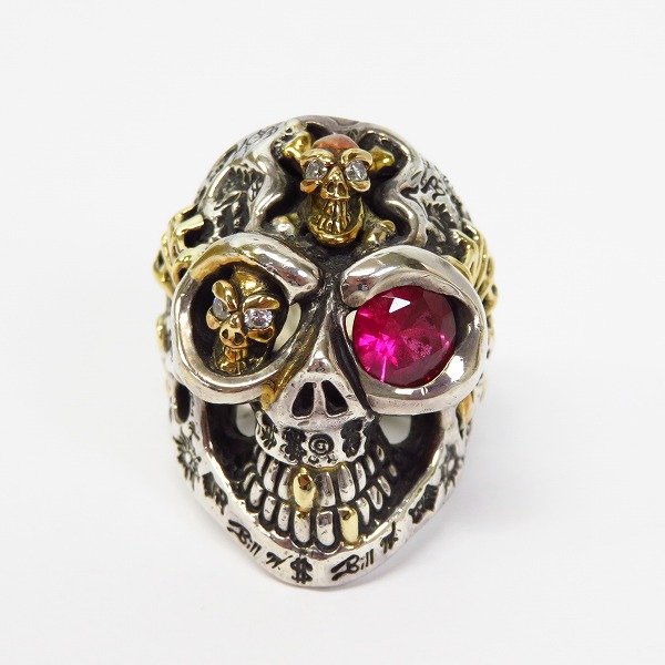 実際に弊社で買取させて頂いたBWL/ビルウォールレザー グラフティーマスタースカル ゴールドサダー ゴールドスカル 2ダイヤアイズ リング 15.5号の画像 1枚目