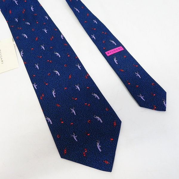 実際に弊社で買取させて頂いた【未使用】BVLGARI/ブルガリ シルク 100％ ネクタイ ネイビー系の画像 4枚目