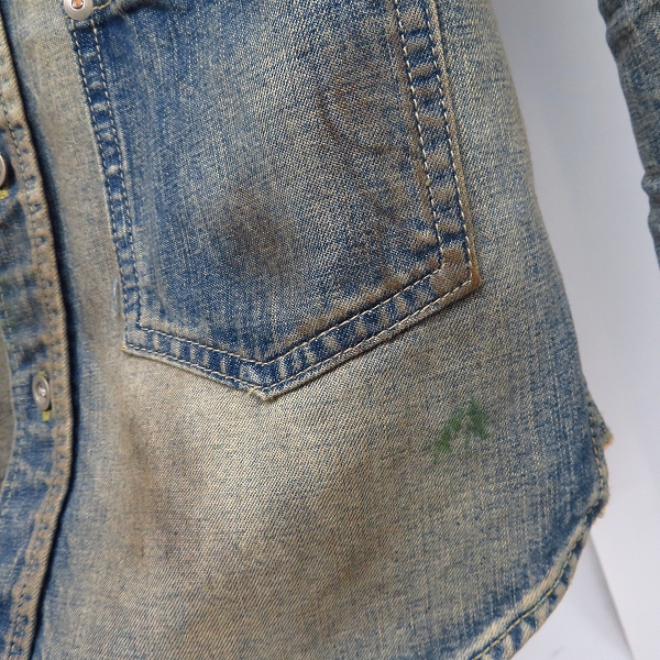 実際に弊社で買取させて頂いたBACKLASH/バックラッシュ レザー切り替え ストレッチデニムシャツ/ユーズド加工 1308-01/XSの画像 5枚目