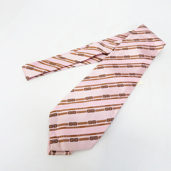 実際に弊社で買取させて頂いた【未使用】BVLGARI/ブルガリ SILK/シルク 100％ ネクタイ ブランドロゴ ピンク系