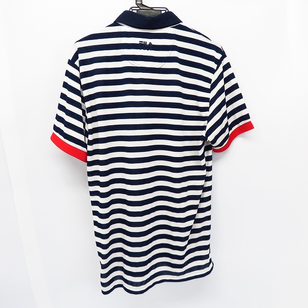 実際に弊社で買取させて頂いた【未使用】FILA/フィラ ゴルフ ワッペン&刺しゅう付き 半袖ボーダーポロシャツ 速乾・UVカット LLの画像 1枚目