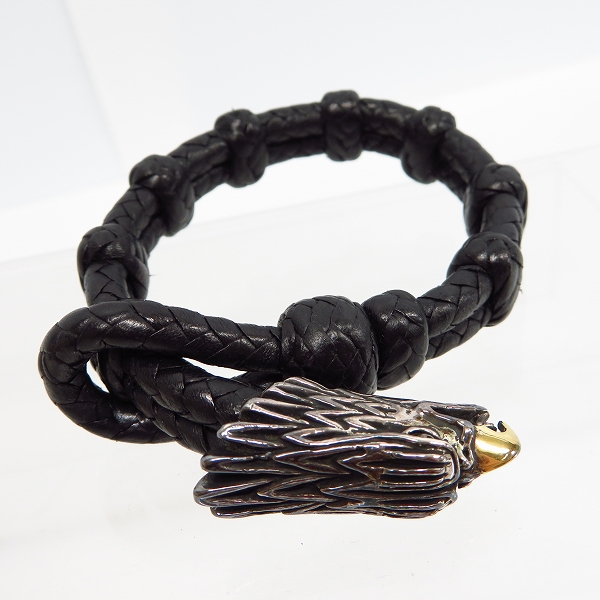 実際に弊社で買取させて頂いた【ギャラ付】LEATHERS&TREASURES/レザーズアンドトレジャーズ イーグルレザーブレス 1ヘッド 嘴18K の画像 1枚目