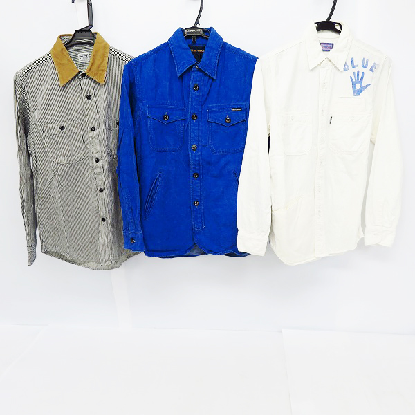 実際に弊社で買取させて頂いたBLUE BLUE/ブルーブルー ストライプ ワークシャツ/長袖シャツ 1/2/3点セット