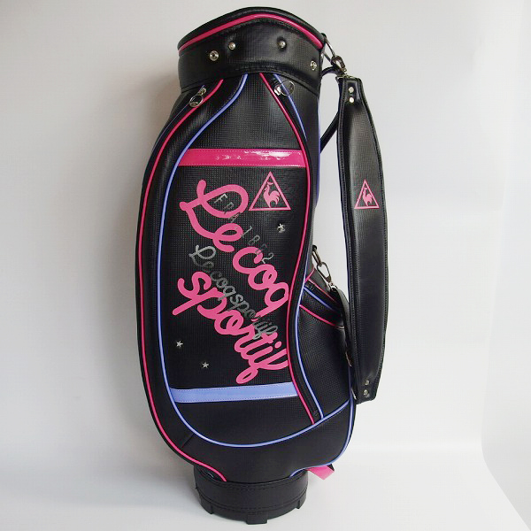 実際に弊社で買取させて頂いたle coq sportif/ルコックスポルティフ スタッズ付き 6分割キャディバッグ/ブラック×ピンク×パープル系の画像 2枚目