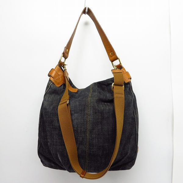 実際に弊社で買取させて頂いたBURBERRY BLUE LABEL/バーバリーブルーレーベル 三陽商会 デニム地 2WAY ショルダーバッグの画像 1枚目