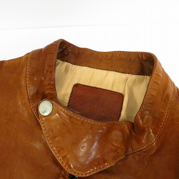 実際に弊社で買取させて頂いたBACKLASH/バックラッシュ 牛革/ドイツカーフ製品染め シングルライダースジャケット 1221-01/Mの画像 4枚目