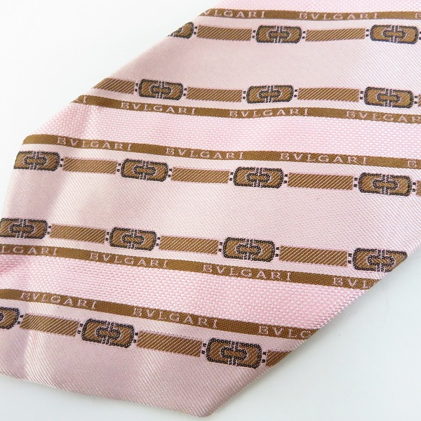 実際に弊社で買取させて頂いた【未使用】BVLGARI/ブルガリ SILK/シルク 100％ ネクタイ ブランドロゴ ピンク系の画像 4枚目