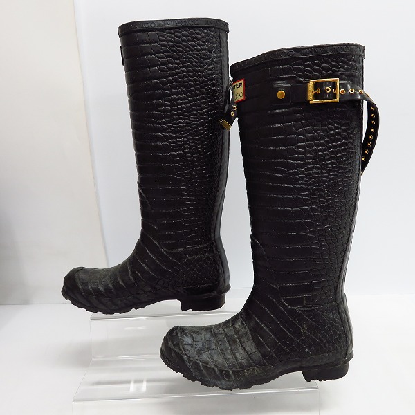 実際に弊社で買取させて頂いたHUNTER×JIMMY CHOO/ハンター×ジミーチュウ クロコ型押し レインブーツ/UK4の画像 3枚目
