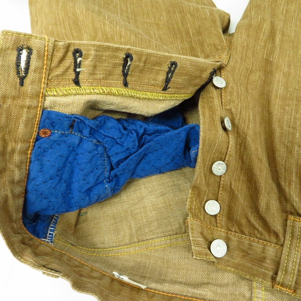 実際に弊社で買取させて頂いたSUGAR CANE/シュガーケーン 砂糖黍 ボタンフライデニムパンツ ベージュ W33L34の画像 4枚目