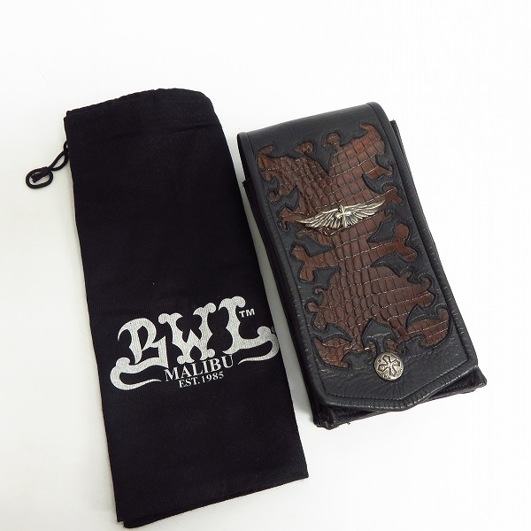 実際に弊社で買取させて頂いたBWL/ビルウォールレザー フェザー クロス 2スカル シルバー ベルトポーチ/ヒップバッグの画像 9枚目