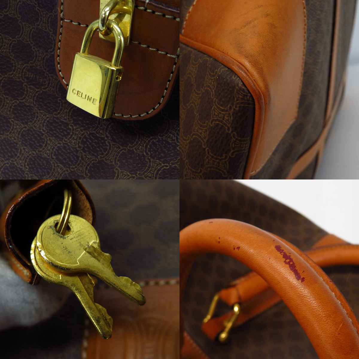 実際に弊社で買取させて頂いたCELINE/セリーヌ マカダム柄 ヴィンテージ ボストンバッグ 南京錠付きの画像 7枚目