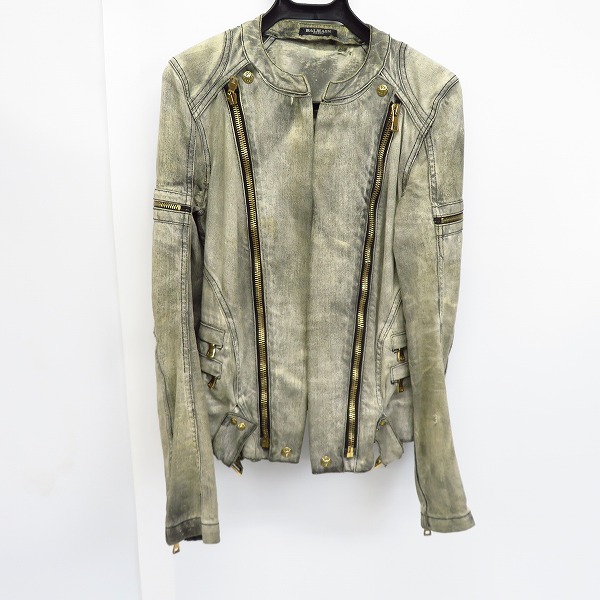 実際に弊社で買取させて頂いたBALMAIN PARIS/バルマン USED加工 デニム ライダース調 ジャケット Size：38