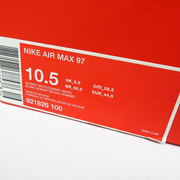 実際に弊社で買取させて頂いたNIKE/ナイキ AIR MAX 97/エアマックス97 SUMMIT WHITE/サミットホワイト 921826-100/28.5の画像 8枚目