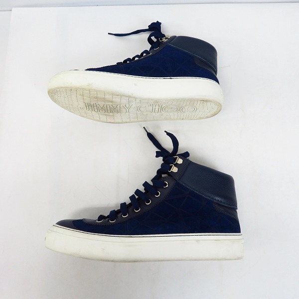 実際に弊社で買取させて頂いたJIMMY CHOO/ジミーチュウ レザーハイカットスニーカー ブルー系 41の画像 3枚目