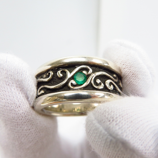 実際に弊社で買取させて頂いた【カスタム/1点物】BWL/ビルウォールレザー ウェーブチャンネルリングw1エメラルド 18号の画像 7枚目