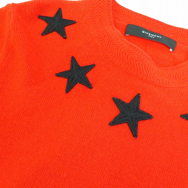 実際に弊社で買取させて頂いたGivenchy/ジバンシー 14FW スター刺繍 ニットセーター レッド/Mの画像 7枚目