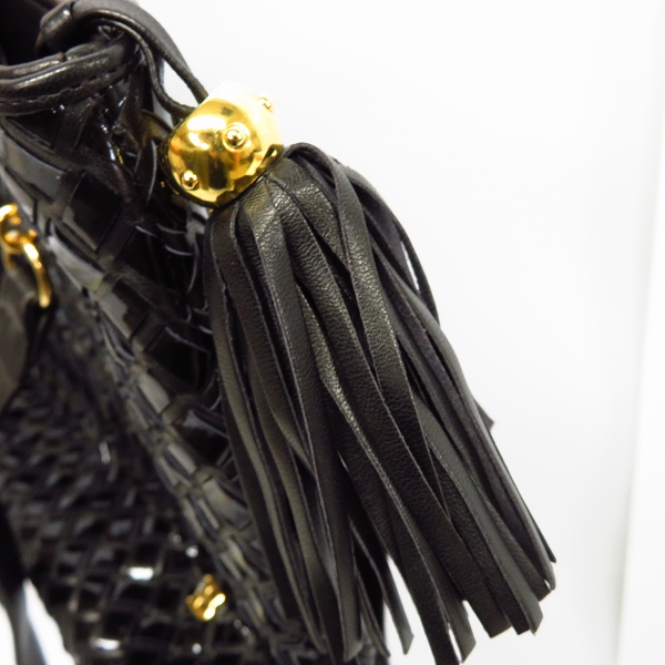 実際に弊社で買取させて頂いたBALLY/バリー パテントレザー 編み込み フリンジ ショルダーバック ブラックの画像 6枚目