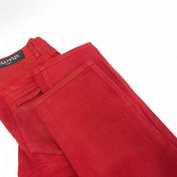 実際に弊社で買取させて頂いたBALMAIN/バルマン バイカーパンツ/コーティングパンツ レッド 28の画像 9枚目