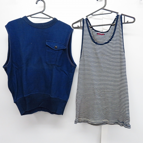 実際に弊社で買取させて頂いたBLUE BLUE/ブルーブルー インディゴノースリーブスウェット/ボーダー柄タンクトップ 1/M 2点セット