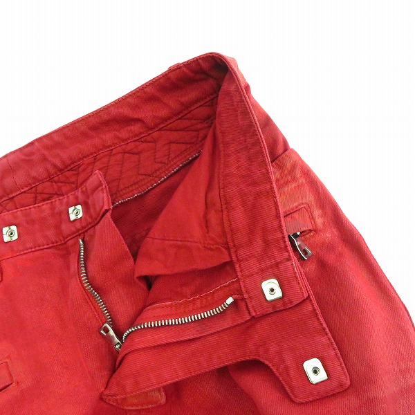 実際に弊社で買取させて頂いたBALMAIN/バルマン バイカーパンツ/コーティングパンツ レッド 28の画像 5枚目