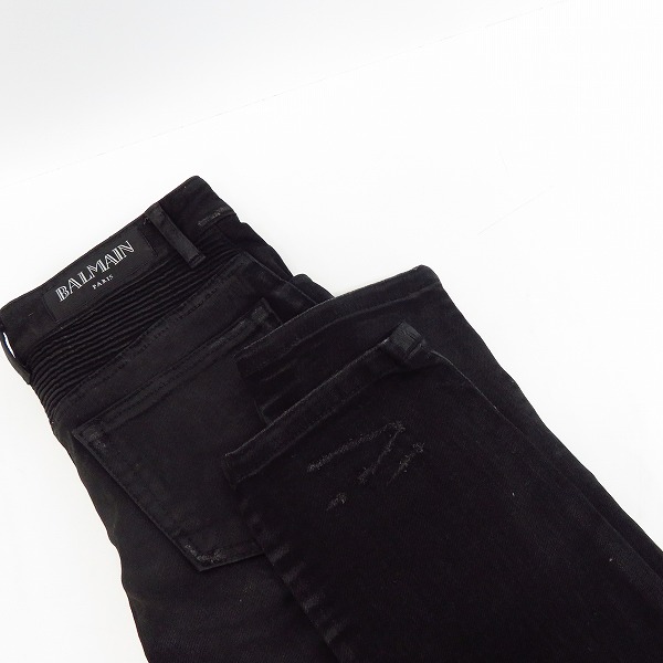 実際に弊社で買取させて頂いたBALMAIN/バルマン バイカーパンツ/コーティングパンツ ブラック 28の画像 7枚目