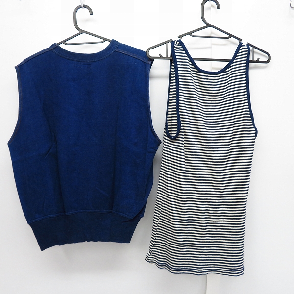 実際に弊社で買取させて頂いたBLUE BLUE/ブルーブルー インディゴノースリーブスウェット/ボーダー柄タンクトップ 1/M 2点セットの画像 1枚目