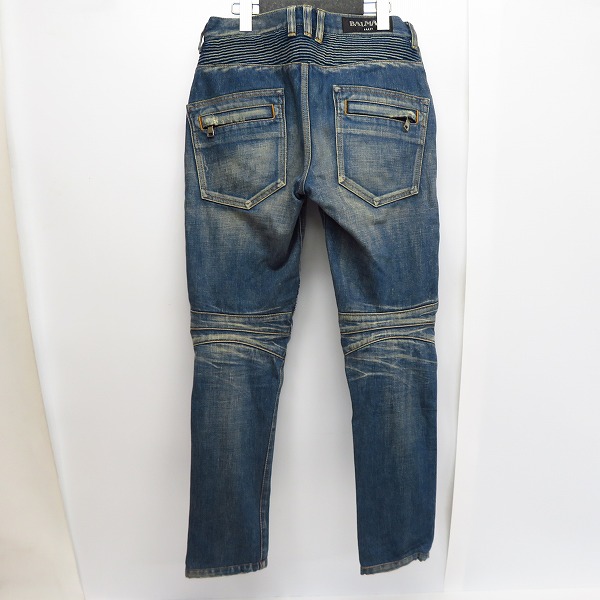 実際に弊社で買取させて頂いたBALMAIN/バルマン 13AW バイカーデニムパンツ ダメージ加工 T500 B983V/30の画像 1枚目