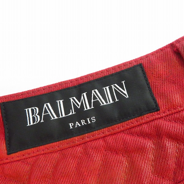 実際に弊社で買取させて頂いたBALMAIN/バルマン バイカーパンツ/コーティングパンツ レッド 28の画像 2枚目