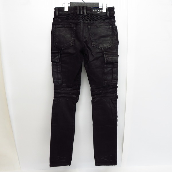 実際に弊社で買取させて頂いたBALMAIN/バルマン バイカーパンツ/コーティングパンツ ブラック 28の画像 1枚目