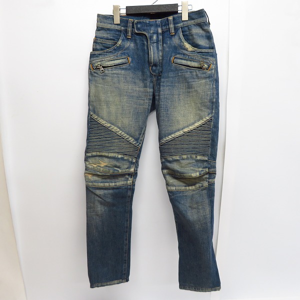 実際に弊社で買取させて頂いたBALMAIN/バルマン 13AW バイカーデニムパンツ ダメージ加工 T500 B983V/30