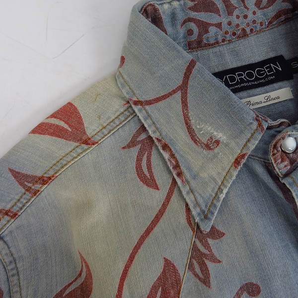 実際に弊社で買取させて頂いた【JPタグ】HYDROGEN/ハイドロゲン 総プリント/スカル刺繍 ロングスリーブ/長袖 デニムシャツ Size：Sの画像 6枚目