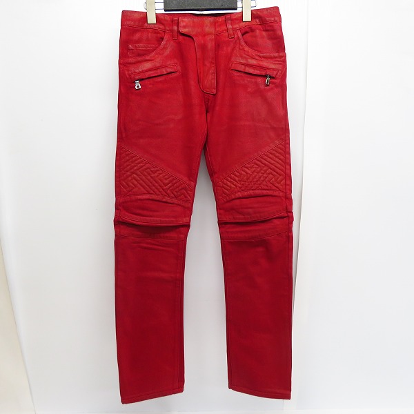 実際に弊社で買取させて頂いたBALMAIN/バルマン バイカーパンツ/コーティングパンツ レッド 28