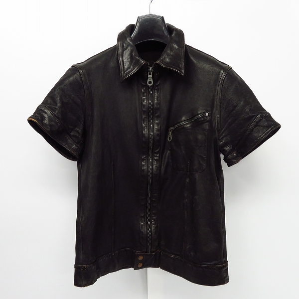 実際に弊社で買取させて頂いたISAMU KATAYAMA BACKLASH/バックラッシュ 半袖/ハーフスリーブ カウレザー ジップアップ シャツ 964-01 Size：Sの画像 0枚目