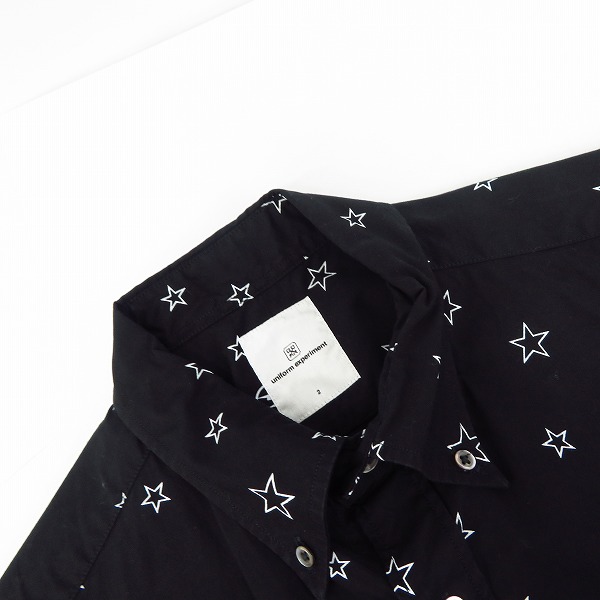 実際に弊社で買取させて頂いたuniform experiment/ユニフォームエクスペリメント スタープリント ボタンダウンシャツ ブラック UE-150083/2の画像 4枚目