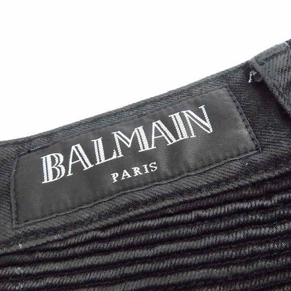 実際に弊社で買取させて頂いたBALMAIN/バルマン バイカーパンツ/コーティングパンツ ブラック 28の画像 2枚目