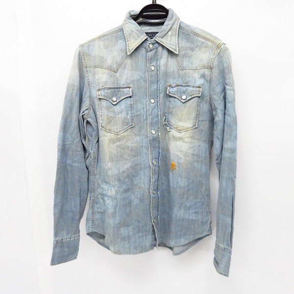 実際に弊社で買取させて頂いたHYDROGEN/ハイドロゲン カモフラ/迷彩柄 ダメージ加工 ロングスリーブ/長袖 シャツ Size：S 