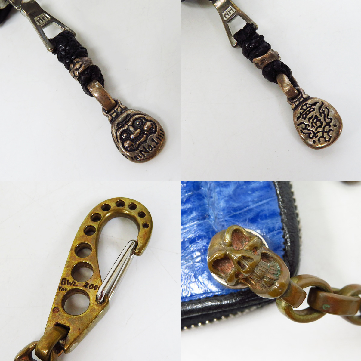 実際に弊社で買取させて頂いたBWL/ビルウォールレザー ラウンドジップ アリゲーター ウォレット/長財布 ブラス ウォレットチェーン付きの画像 7枚目