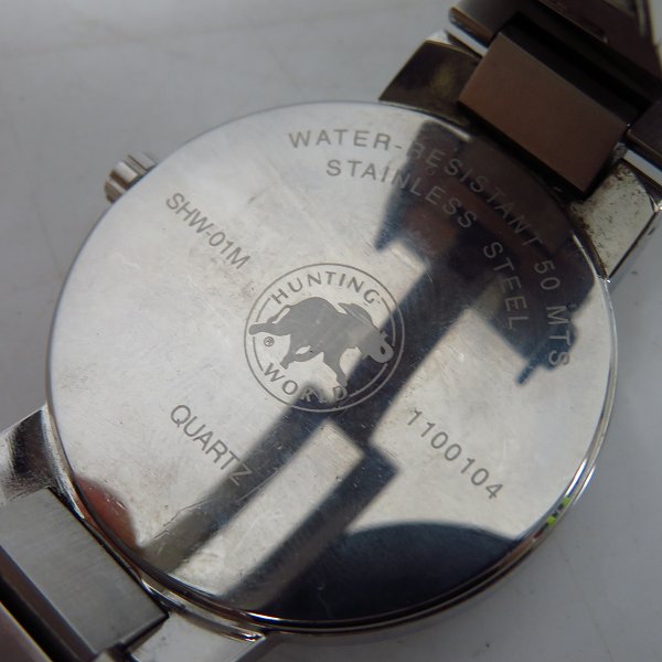 実際に弊社で買取させて頂いたHUNTING WORLD/ハンティングワールド クォーツ 腕時計 メタルバンド SHW-01M【動作未確認】の画像 3枚目