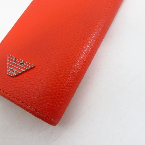 実際に弊社で買取させて頂いたEMPORIO ARMANI/エンポリオアルマーニ レザー 6連キーケース/ラウンドジップ長財布 オレンジ 2点セット の画像 8枚目