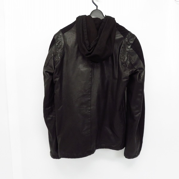 実際に弊社で買取させて頂いたEdition/エディション フード付き 山羊革/ゴートレザージャケット ブラック/48の画像 1枚目