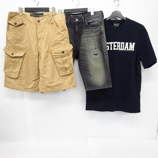 実際に弊社で買取させて頂いたBack Channel/バックチャンネル パンチング加工 ハーフパンツ/デニムハーフパンツ/Tシャツ 3点セット　