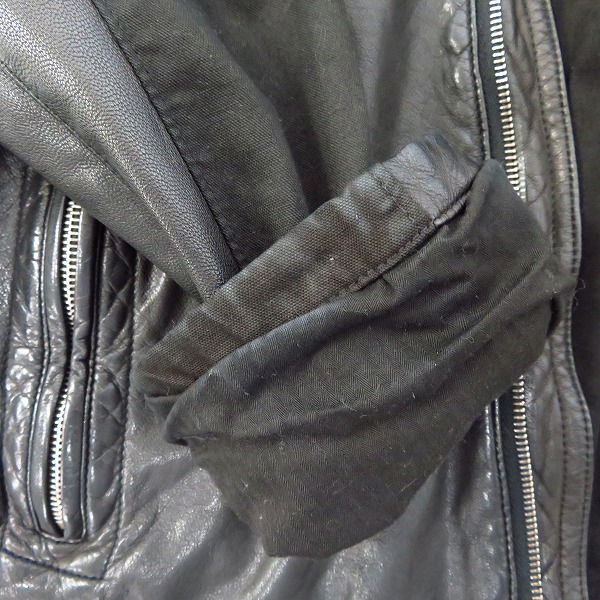 実際に弊社で買取させて頂いたEdition/エディション フード付き 山羊革/ゴートレザージャケット ブラック/48の画像 6枚目
