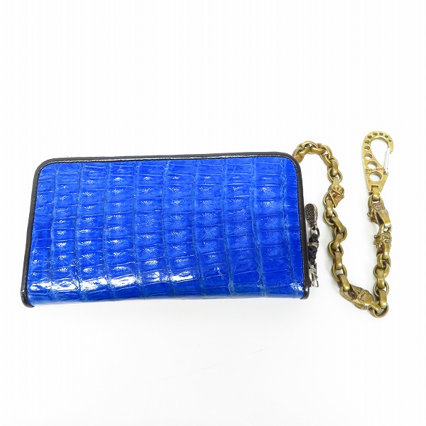 実際に弊社で買取させて頂いたBWL/ビルウォールレザー ラウンドジップ アリゲーター ウォレット/長財布 ブラス ウォレットチェーン付きの画像 1枚目